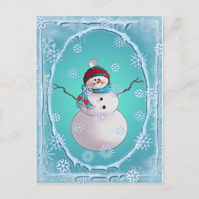 Carte Postale SNOWMAN, SCARF & SNOW CASQUETTE par SHARON SHARPE (Devant)
