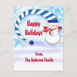 Carte postale Snowman Winter Christmas Holiday Car