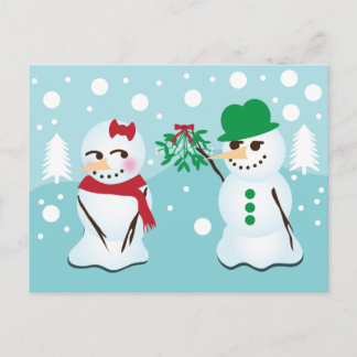 Carte Postale Snowman with Mistletoe Wanting a Kiss