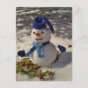 Carte Postale Snowman withBlue Hat and Scarf