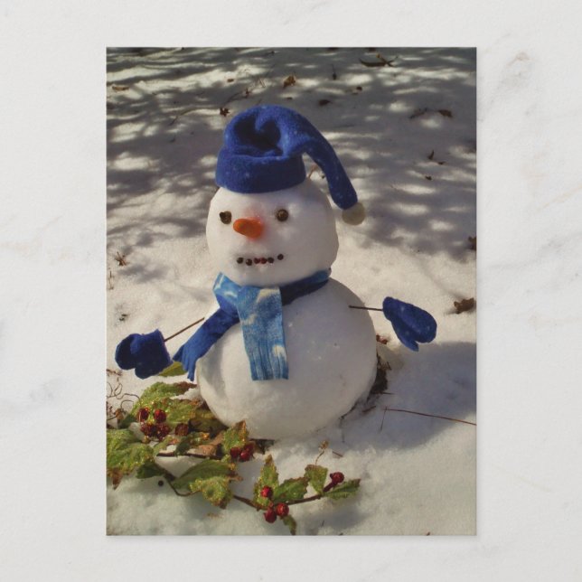 Carte Postale Snowman withBlue Hat and Scarf (Devant)