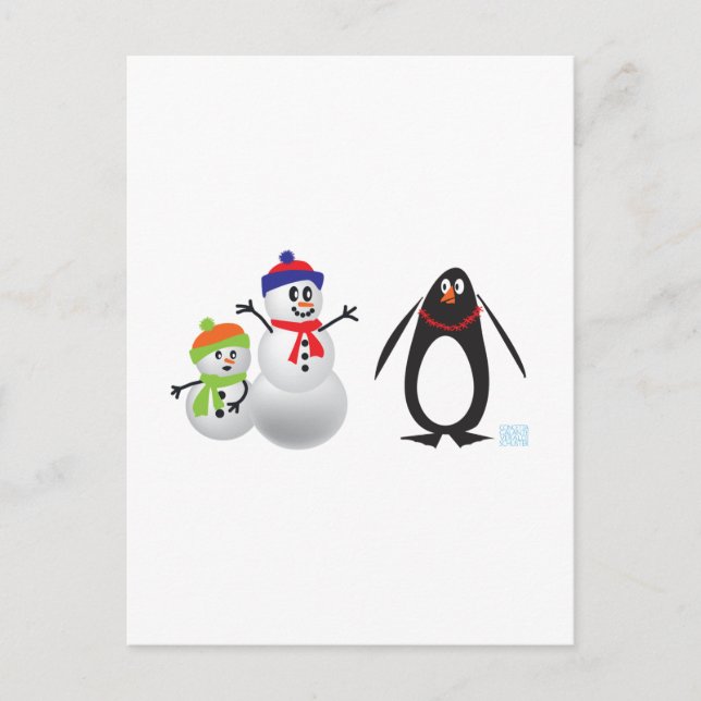 Carte Postale Snowmen and Penguin (Devant)