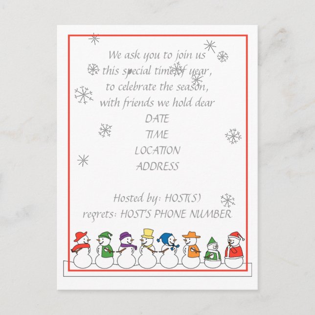 Carte Postale Snowmen Fête Invitation (Devant)