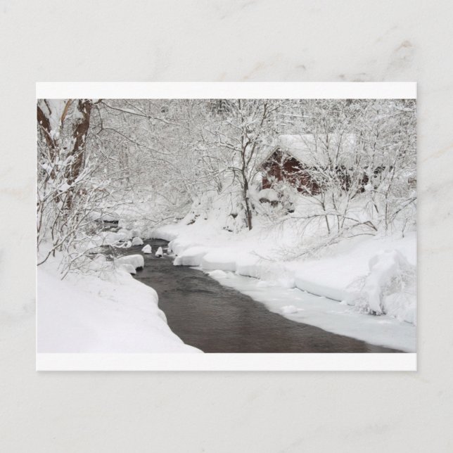 Carte Postale Snowy Mountain Cabine et Creek (Devant)