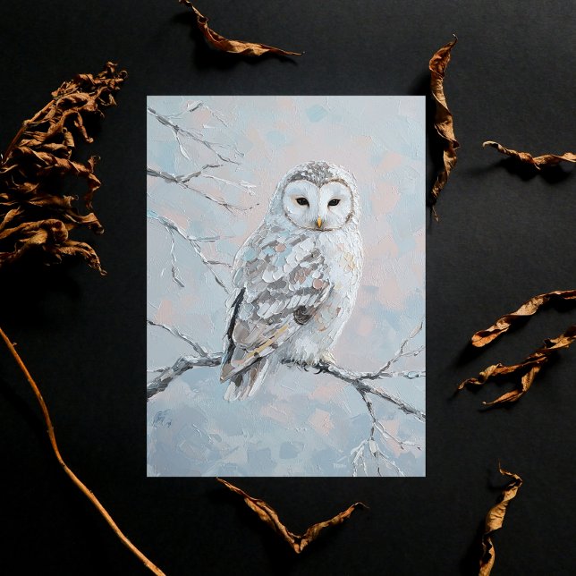 Carte Postale Snowy Owl on Winter Branch – Nature Art (Créateur téléchargé)