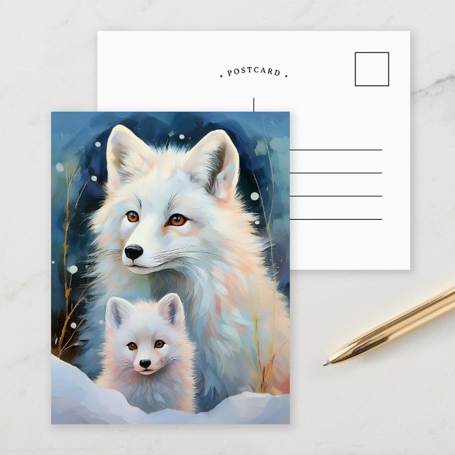 Carte Postale Snowy Winter Arctic Fox Modern Art (Créateur téléchargé)