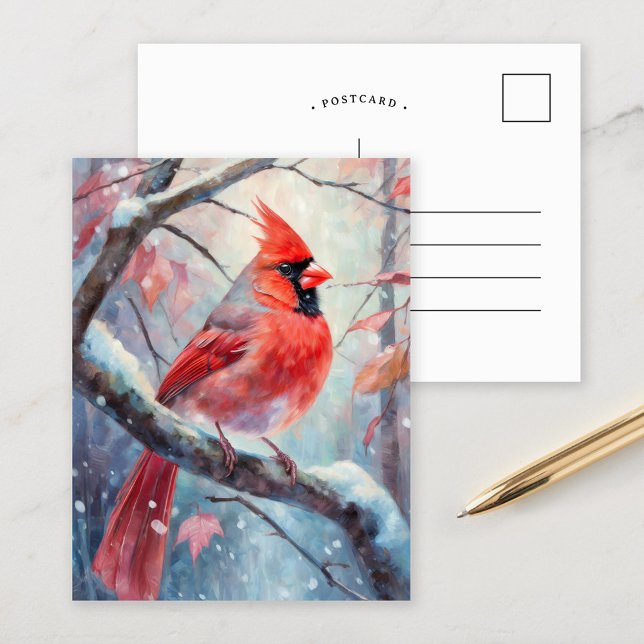 Carte Postale Snowy Winter Cardinal Modern Art (Créateur téléchargé)