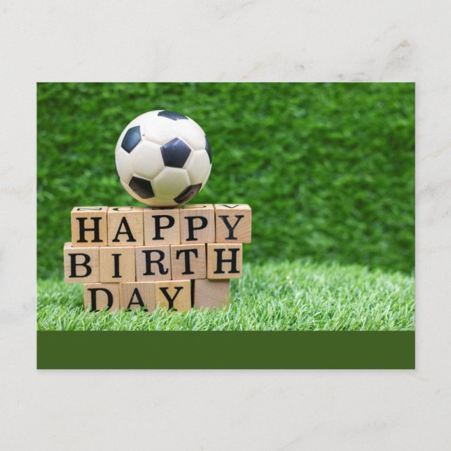Carte Postale Soccer Anniversaire avec balle et Joyeux mot d'ann (Devant)