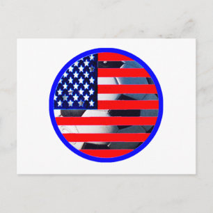 Carte Postale Soccer Ball & USA Drapeau2 Le MUSÉE Zazzle Blue-C