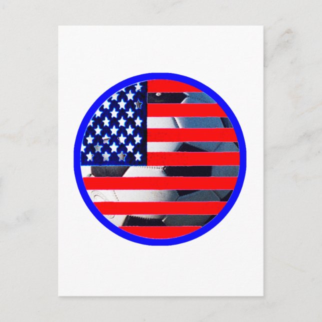 Carte Postale Soccer Ball & USA Drapeau2 Le MUSÉE Zazzle Blue-C (Devant)