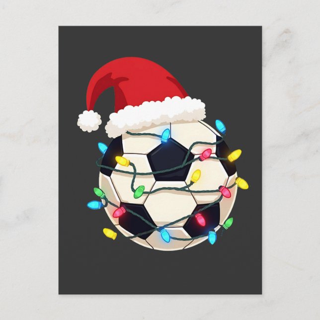 Carte Postale Soccer enveloppé dans les lumières de Noël Joueur  (Devant)