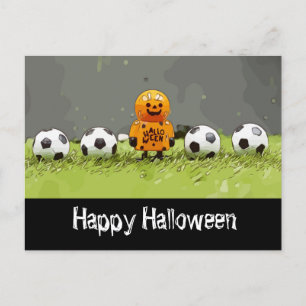 Carte Postale Soccer Happy Halloween avec des boules sur herbe v