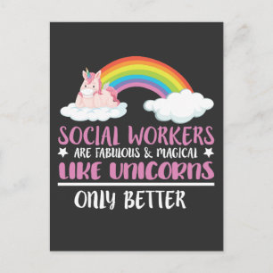 Carte Postale Social Worker Cute Rainbow Magique Unicorn