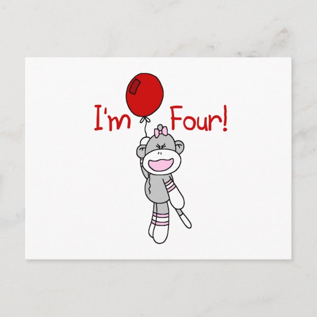 Carte Postale Sock Monkey 4th Birthday Tshirts et cadeaux (Devant)