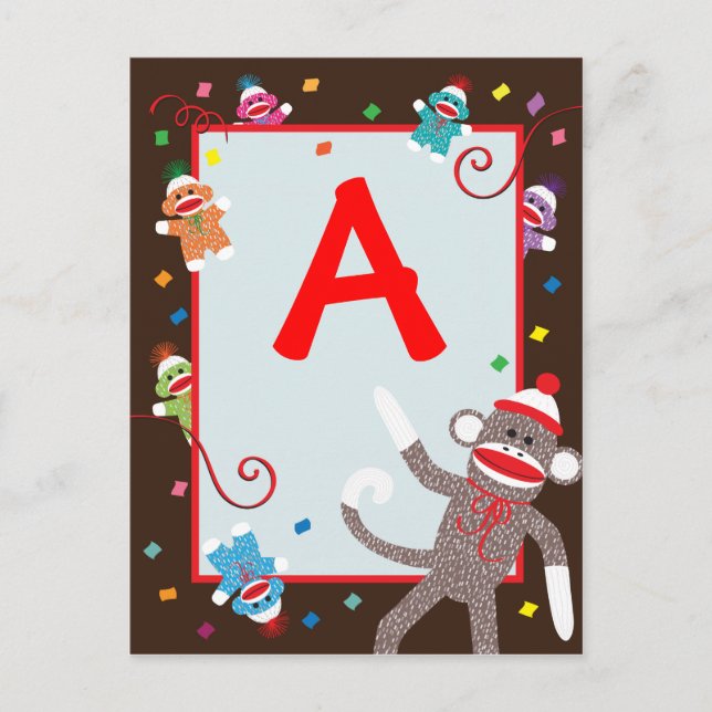 Carte Postale Sock Monkey Birday Party Banner "A" (Devant)