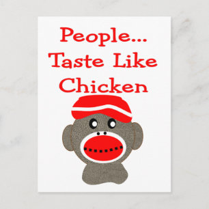 Carte Postale Sock Monkey "PEUPLE GOSTE like CHICKEN"