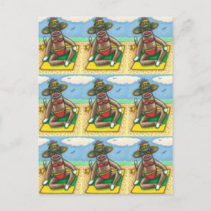 Carte Postale SOCK MONKEY RED BIKINI, AU CARTOON DE PLAGE Drôle