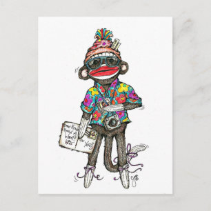 Carte Postale Sock Monkey Tourist