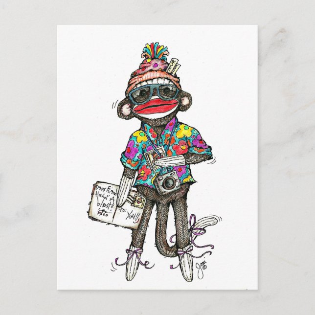 Carte Postale Sock Monkey Tourist (Devant)