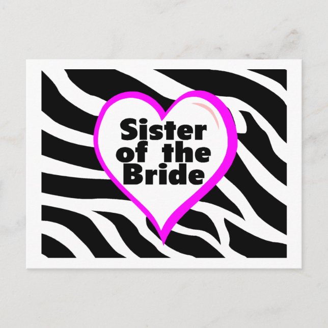 Carte Postale Soeur de la mariée (Heart Zebra Print) (Devant)