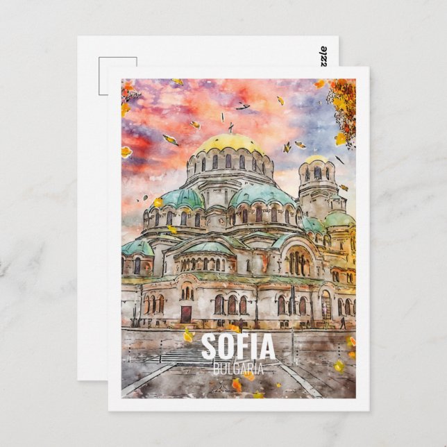 Carte Postale Sofia Bulgarie Fameux Voyage Aquarelle Sketch (Devant / Derrière)