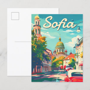 Carte Postale Sofia Bulgarie Vintage Retro Illustration Voyage