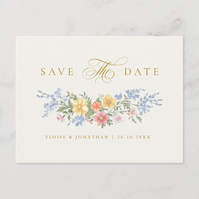 Carte Postale Soft Pastel Ornate Spring Gold Save the Date (Devant)
