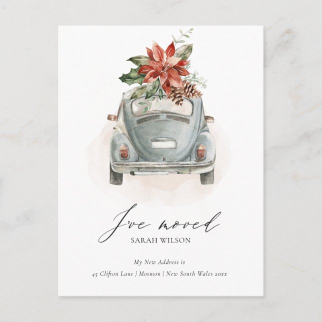 Carte Postale Soft Poinsettia Floral voiture de Noël J'ai déména (Devant)