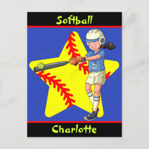 Carte Postale Softball Girls Star Batter Swing Personnalisé