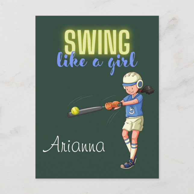Carte Postale Softball Swing Like A Girl  (Devant)