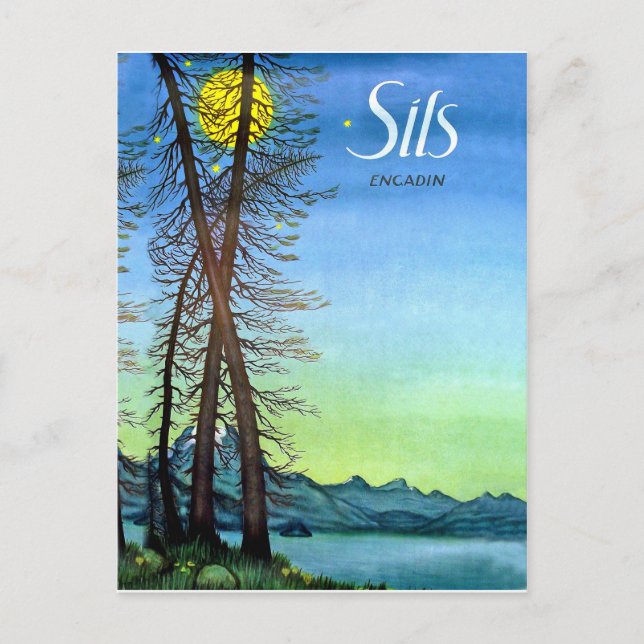 Carte Postale Soirée à Sils, Engadin, Suisse, vintage (Devant)