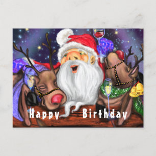 Carte Postale Soirée d'anniversaire de Père Noël et Reindeers - 