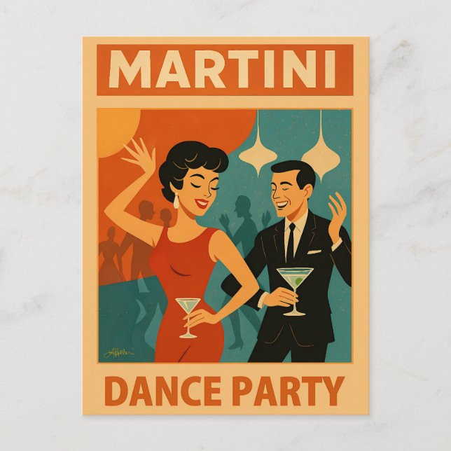 Carte Postale Soirée Dansante Martini du Milieu du Siècle (Devant)