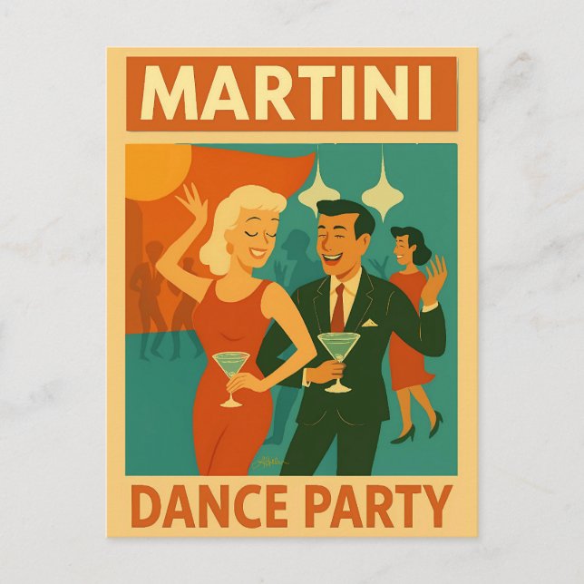 Carte Postale Soirée Dansante Martini du Milieu du Siècle (Devant)
