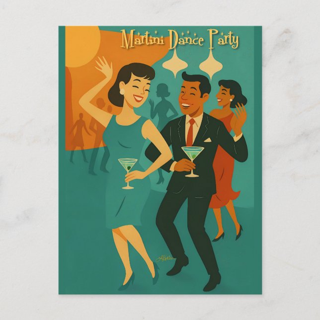 Carte Postale Soirée Dansante Martini du Milieu du Siècle (Devant)