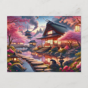 Carte Postale Soirée de printemps dans un jardin japonais