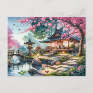 Carte Postale Soirée de printemps dans un jardin japonais