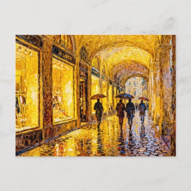 Carte Postale Soirée de ville pluvieuse impressionniste avec ref (Devant)