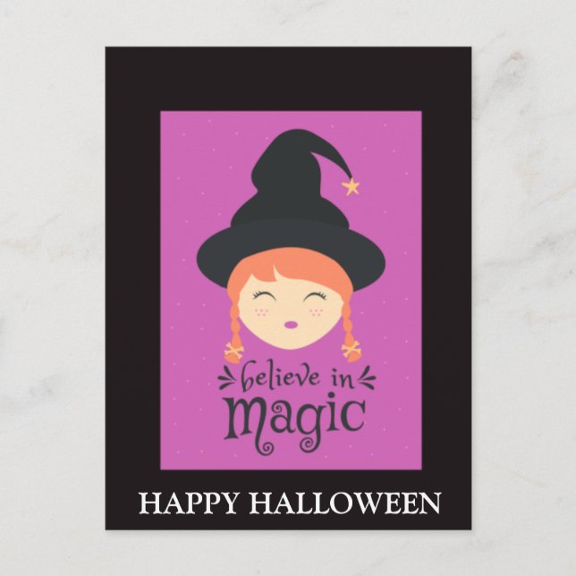 Carte Postale Soirée d'Halloween effrayante avec sorcière (Devant)