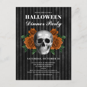 Carte Postale Soirée d'Halloween Roses et crâne gothique