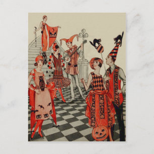 Carte Postale Soirée Halloween Art Déco Chat Noir Hibou Chauve-S