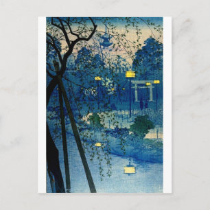 Carte Postale Soirée japonaise vintage en bleu