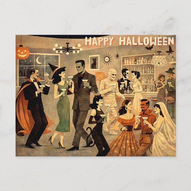 Carte Postale Soirée Martini Halloween Rétro Milieu de Siècle 40 (Devant)