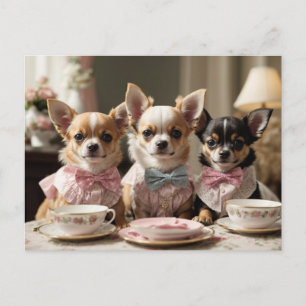 Carte Postale Soirée Tea Party de Cute Girly Chihuahua