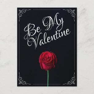 Carte Postale Sois ma Saint-Valentin - Rose rouge foncé