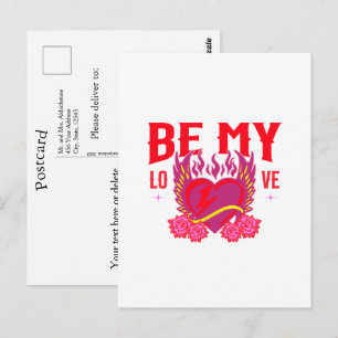 Carte Postale Sois mon amour Rétro Cœur Rose Motard Saint-Valent