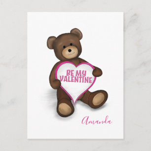 Carte Postale Sois mon Valentin Ourson en peluche mignon et cœur