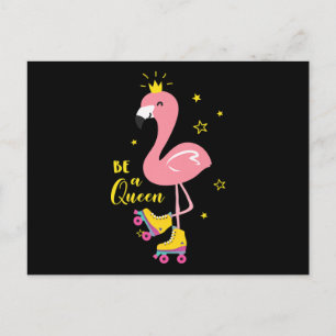 Carte Postale Sois une Reine Flamingo Rose Skate Roller Femmes F