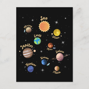Carte Postale Solar System Planets Kids Knowledge Outer Space T-