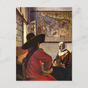 Carte Postale Soldat et jeune fille souriant de Johannes Vermeer
